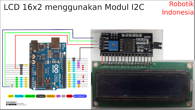 rangkaian LCD 16x2 arduino menggunakan modul I2C