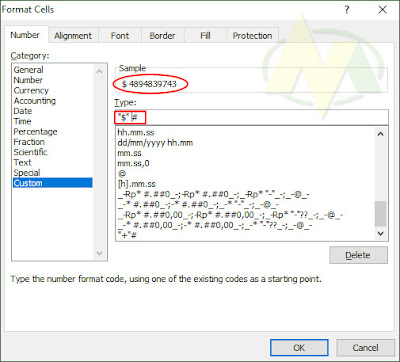 Cara Cepat Menambahkan Tanda Ples, Dollar dan Tanda Lainnya di Depan Angka Pada Kolom Excel.