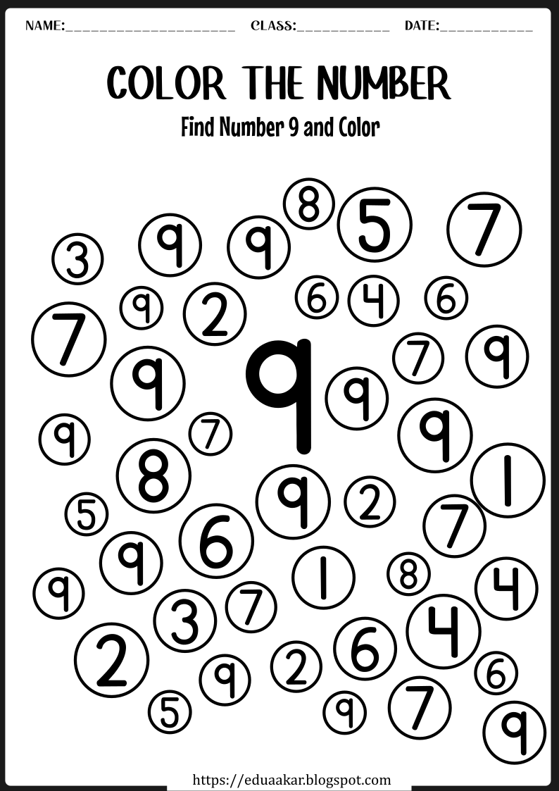 Color and Count Number 9 Worksheet