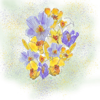 Watercolour graphic of a crocus cluster
