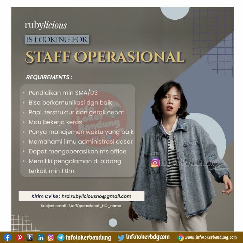 Lowongan Kerja Staff Operasional Rubylicious Bandung November 2021