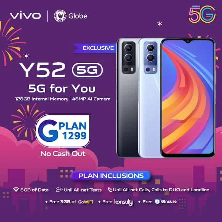 vivo Y52 5G now available via Globe's GPLAN 1299 at no cash-out