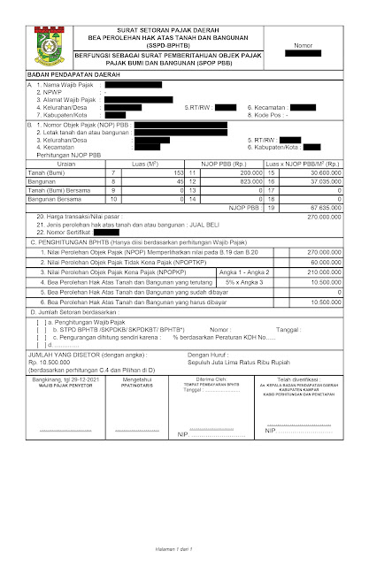 format BPHTB (BEA PEROLEHAN HAK ATAS TANAH DAN BANGUNAN )