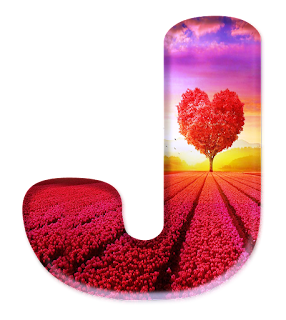 Abecedario de Atardecer y Árbol con Forma de Corazón.