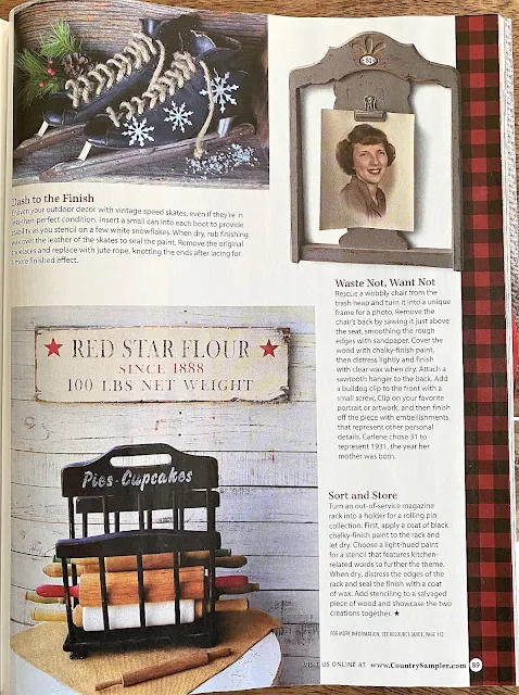 Photo of an upcycled skates, chair back, and magazine rack makeover in Country Sampler Magazine.