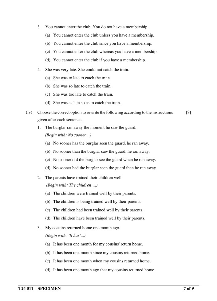 ENGLISH LANGUAGE ICSE 2024 SPECIMEN QUESTION PAPER