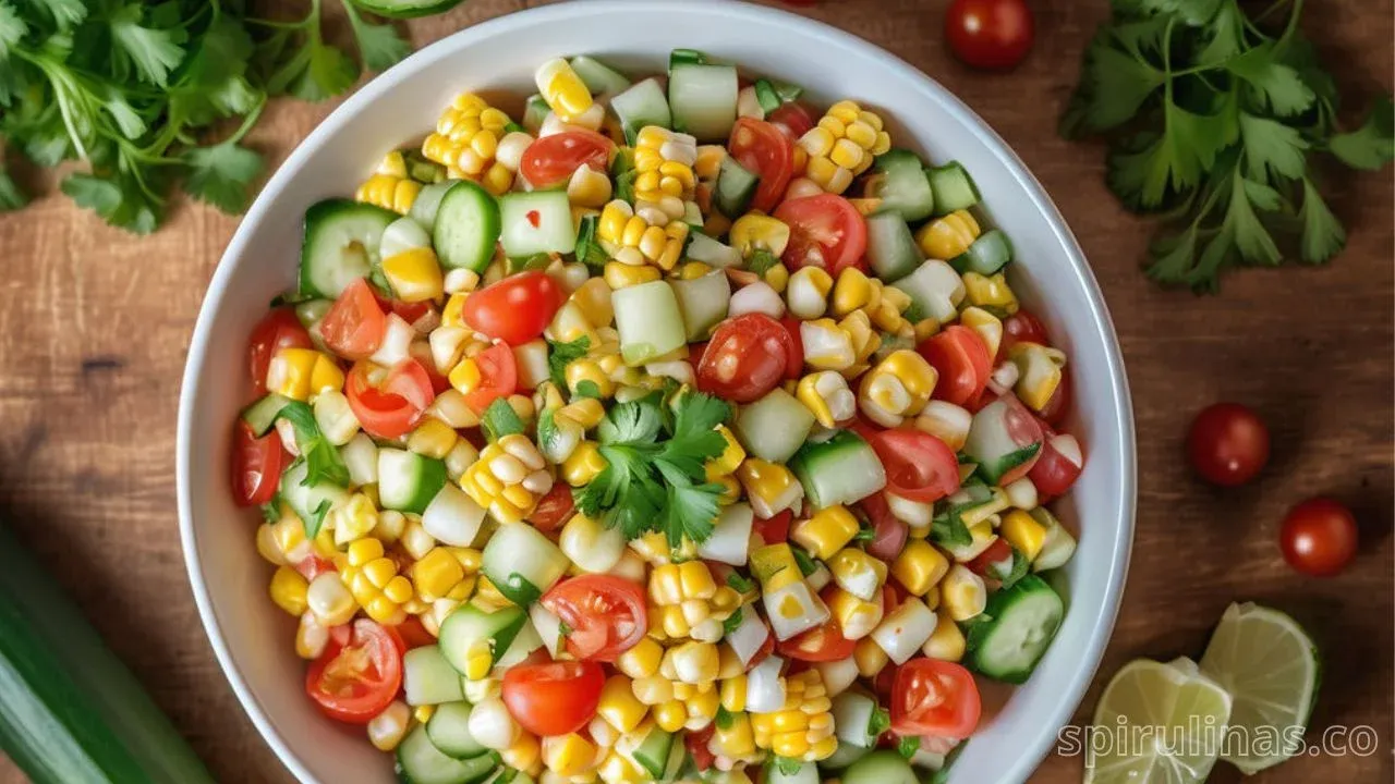 Esquite corn salad with tomatoes and cucumbers