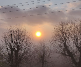 The sun reached just above the mist