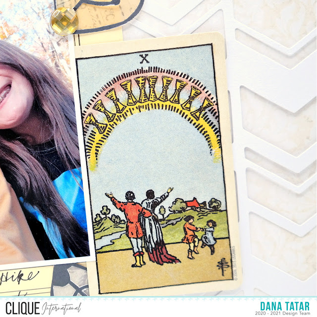 Fall Hike Scrapbook Layout with 10 of Cups Tarot Card Embellishment