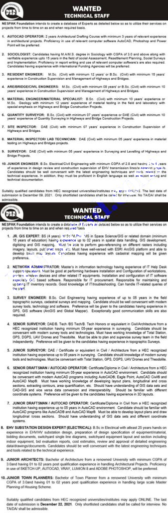 NESPAK Islamabad Jobs 2021 Advertisement Online Apply - Jobb4all