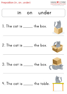 MamaLovePrint English Worksheet - Prepositions (Level 1) In On Under Worksheet English Vocabulary Spelling Learning Activities Worksheet Free Download 英文文法介詞工作紙 英文學習資源