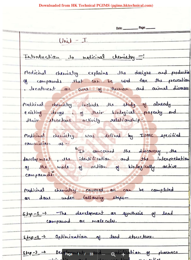 Medicinal Chemistry unit-1 4th Semester B.Pharmacy Lecture Notes,BP402T Medicinal Chemistry I,