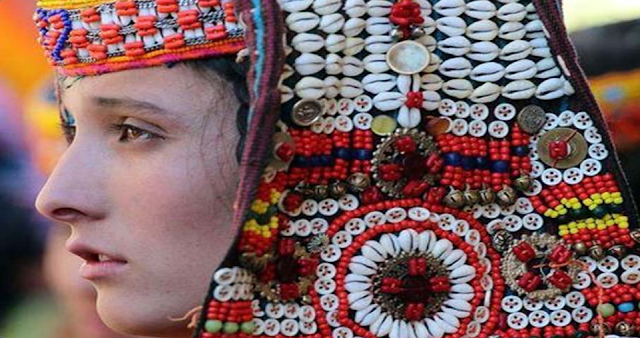 Chitrali women wear a headdress called