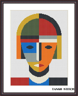 Pop Art color block woman cross stitch pattern