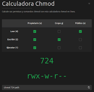 Captura de pantalla de la Calculadora Chmod de la pagina  IT-Tools