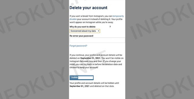 cara hapus akun instagram tapi lupa password