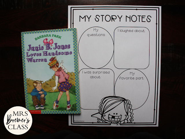 Junie B Jones Loves Handsome Warren book study activities literacy unit with Common Core aligned companion activities First Grade Second Grade