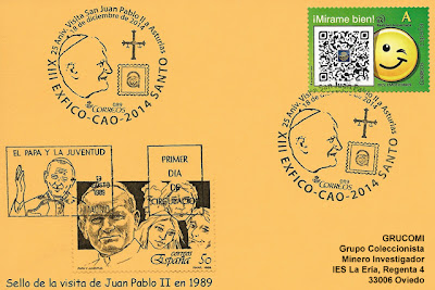 tarjeta, filatelial, matasellos, Centro Asturiano, Juan Pablo II