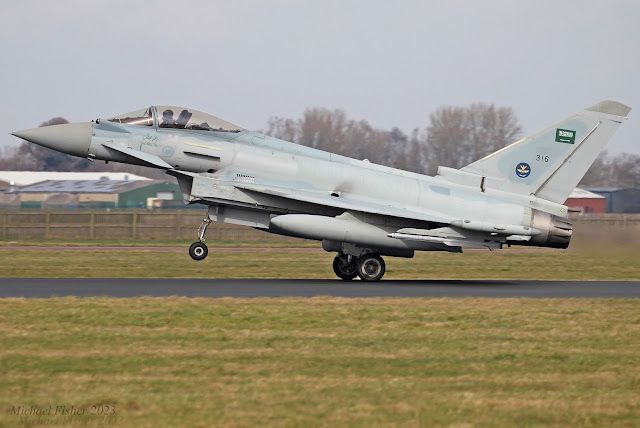 316 Typhoon F.2 3Sqn RSAF landing at RASF Coningsby