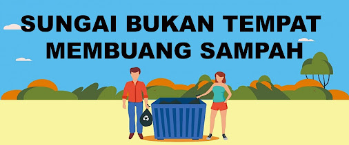 Spanduk larangan buang sampah di sungai Canva