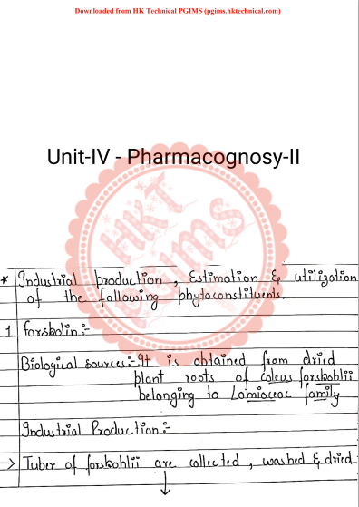 Unit-4 Industrial Production, Estimation and Utilization - Pharmacognsosy-II 5th Semester B.Pharmacy ,BP504T Pharmacognosy and Phytochemistry II,BPharmacy,Handwritten Notes,BPharm 5th Semester,Important Exam Notes,