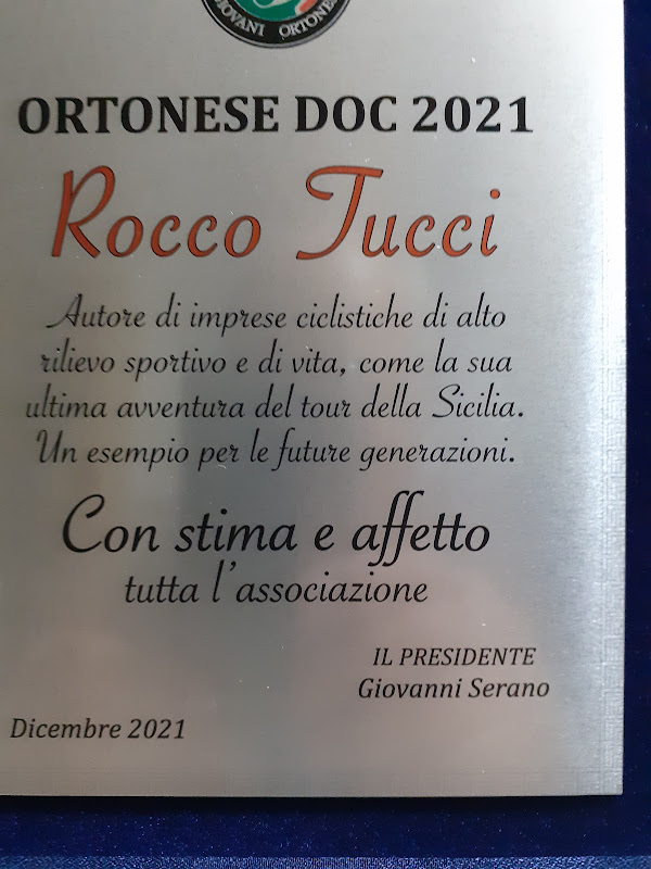 IL CICLOAMATORE ROCCO TUCCI SI AGGIUDICA IL PREMIO ORTONESE DOC 2021.