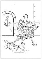 SpongBob cleaning the floor coloring page