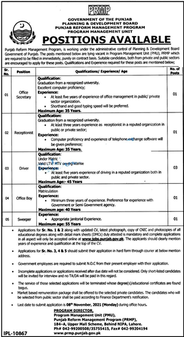 Latest Jobs in  Planning and Development Board Punjab 2021