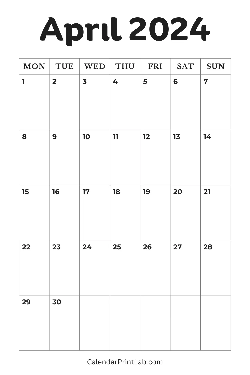 Blank April 2024 Calendar Printable