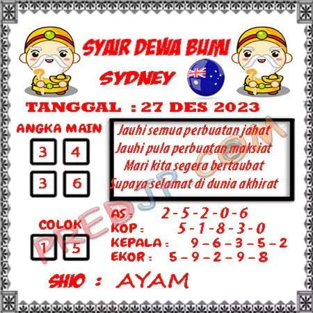 Prediksi Dewa Bumi Sdy Rabu 27-Desember-2023