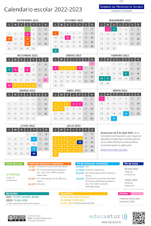 Calendario escolar Educastur 2022-23