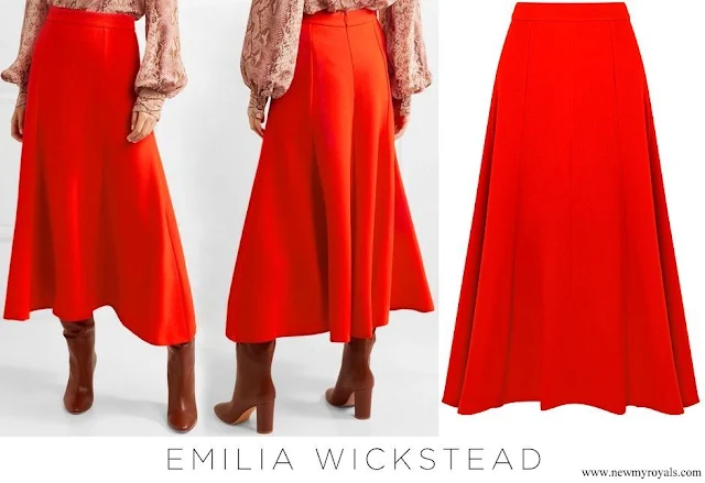 Queen Rania wore EMILIA WICKSTEAD Ruth Wool-crepe Midi Skirt In Red