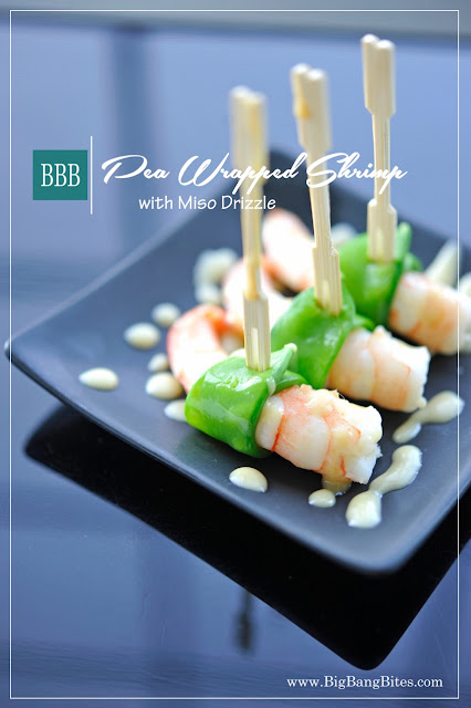 Pea Wrapped Shrimp with Miso Drizzle