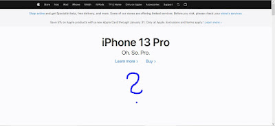 Strona główna Apple.com po środku reklama iPhone 13, białe tło brak telefonu