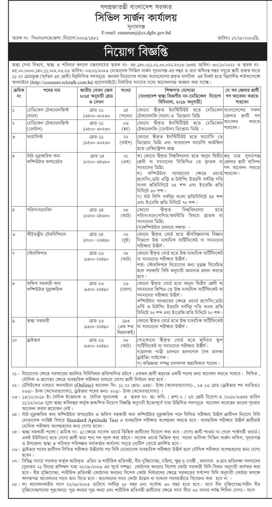 সিভিল সার্জনের কার্যালয়ে নিয়োগ বিজ্ঞপ্তি ২০২৩ - Civil Surgeon Office Job Circular 2023 - স্বাস্থ্য সেবা বিভাগ নিয়োগ ২০২৩ - Health Service Division Job Circular 2023 - স্বাস্থ্য অধিদপ্তর নিয়োগ বিজ্ঞপ্তি ২০২৩ - স্বাস্থ্য ও পরিবার কল্যাণ মন্ত্রণালয় নিয়োগ বিজ্ঞপ্তি ২০২৩ - Ministry of Health and Family Welfare Job Circular 2023
