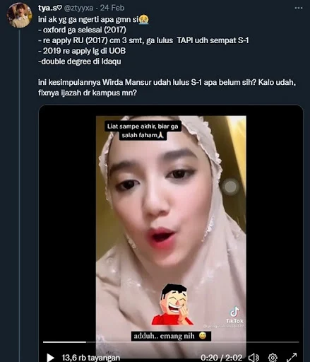 Wirda Mansur akhirnya buka suara soal tudingan netizen mengenai status pendidikannya di Un Dituding Bohong Kuliah di 3 Kampus, Wirda Mansur balas: Bukan tiga tapi empat tsaaaay.... 😁