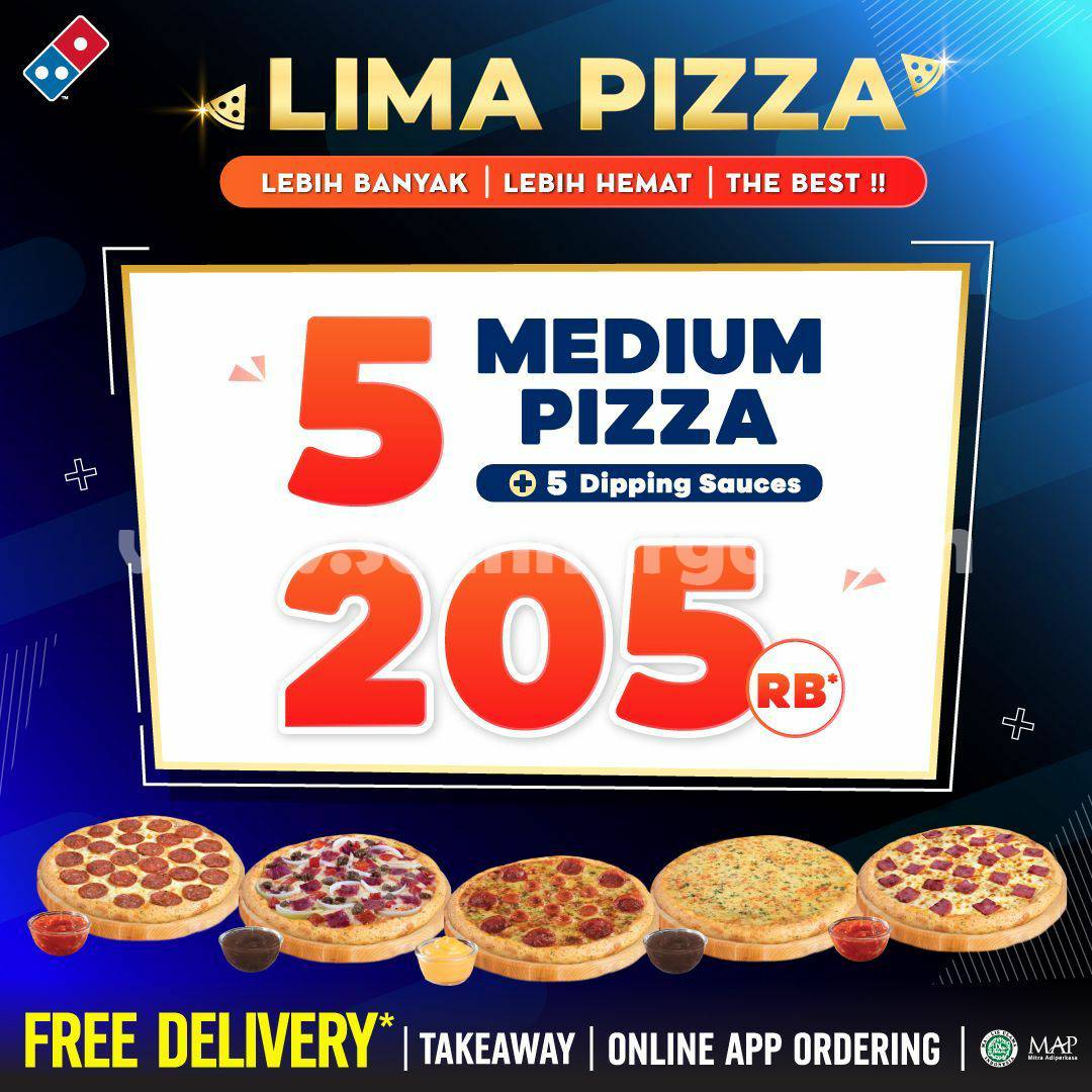 Dominos Pizza Promo Weekend - LIMA PIZZA Medium CUMA 205rb