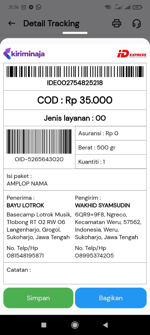 Resi paket COD