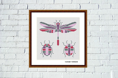 Dragonfly stained glass cross stitch design