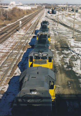 Union Pacific SD40-2 #2991 in Butler, Wisconsin, on December 7, 2002