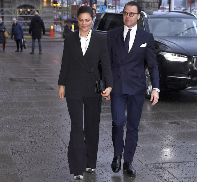 Crown Princess Victoria wore a new Jawana blazer by Hugo Boss, and satin neck-tie blouse by Peter Pilotto