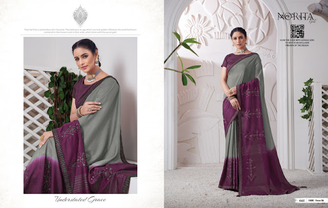 Beautiful Wine And Grey Viscose Silk Embroidered Saree