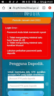 Login Error Info GTK Password tidak memenuhi syarat