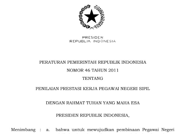 Peraturan Pemerintah Nomor 46 Tahun 2011 tentang Penilaian Prestasi Kerja PNS