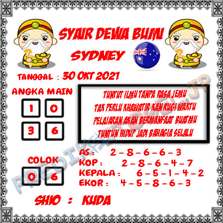 Syair Dewa Bumi Sidney Jumat 29 Oktober 2021