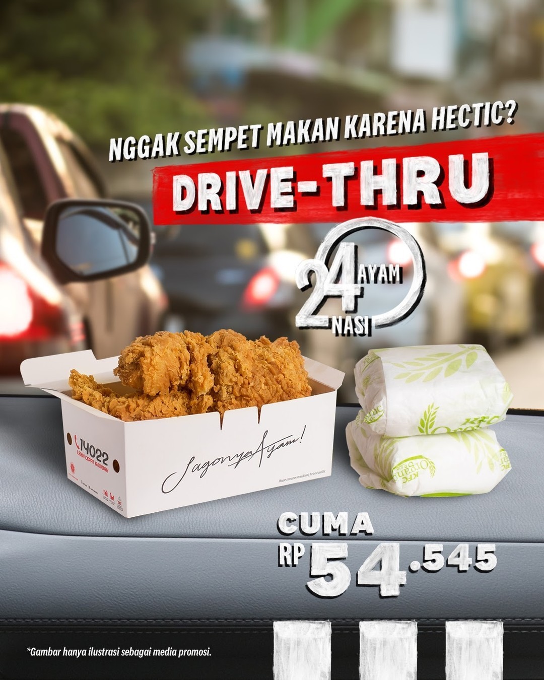 Promo Menu DT24 Dapat 2 Nasi + 4 Ayam Mulai 54 Ribuan di Drive-Thru KFC