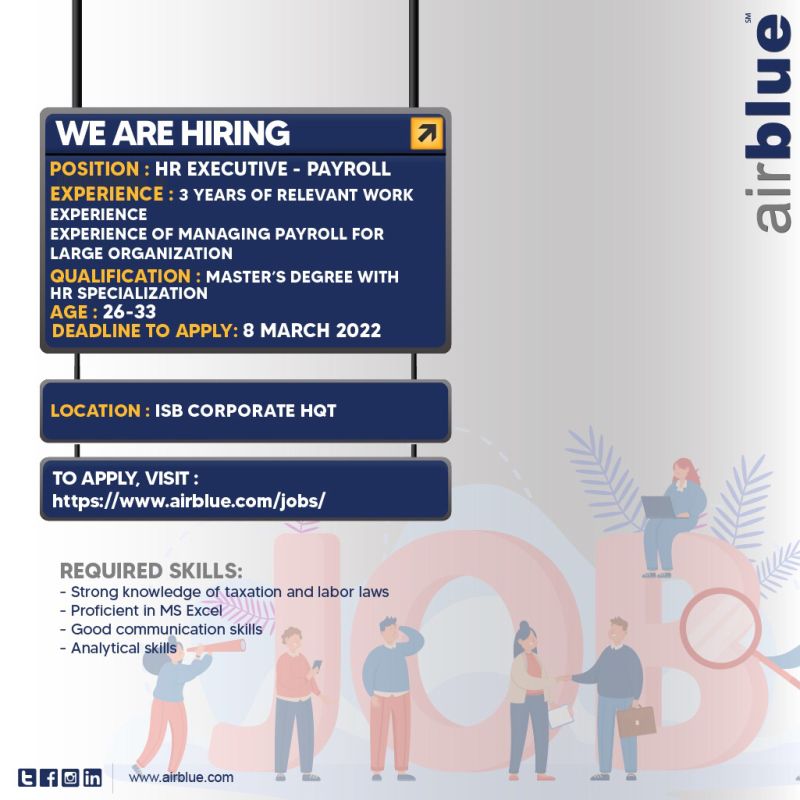 AirBlue Pakistan Jobs HR executive-payroll