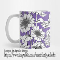 Sunflowers Line Art Pattern On Purple Background Mug