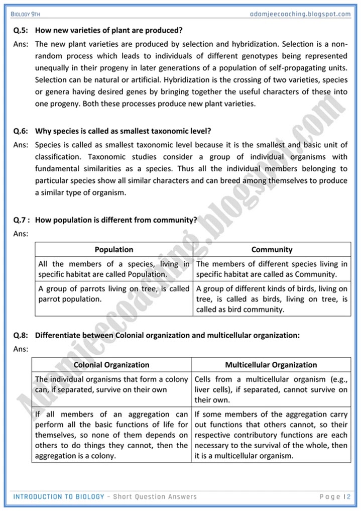 introduction-to-biology-short-question-answers-biology-9th
