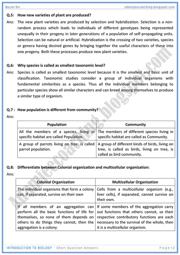 introduction-to-biology-short-question-answers-biology-9th